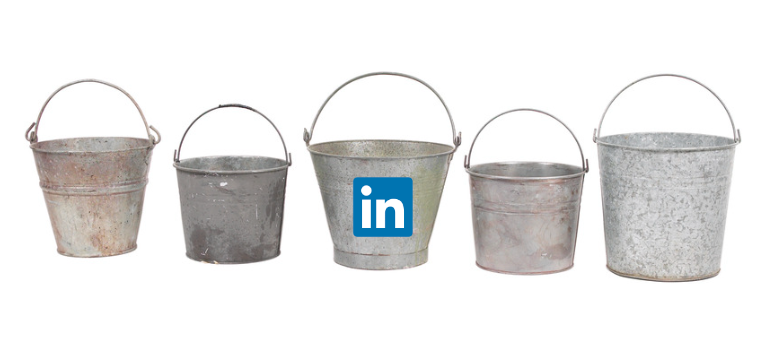5 buckets with a LinkedIn logo on the one in the middle