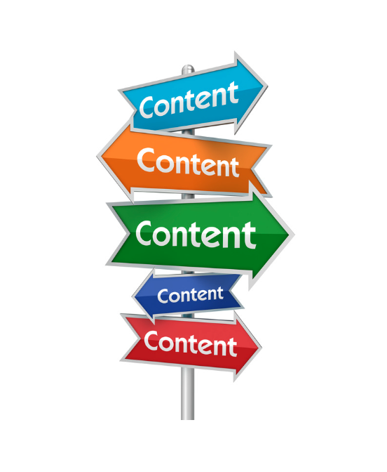 Stack of arrows pointing in different directions with the word "content" on them